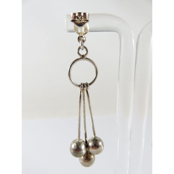 Artisan Modernist Ball & Rod Dangling Earring Set Hand Worked  Sterling Silver P - Picture 6 of 8